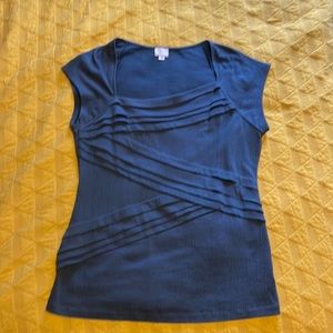 Anthropologie Postmark Slanted Diagonal Layers Blue Short Sleeve Top - Size XL